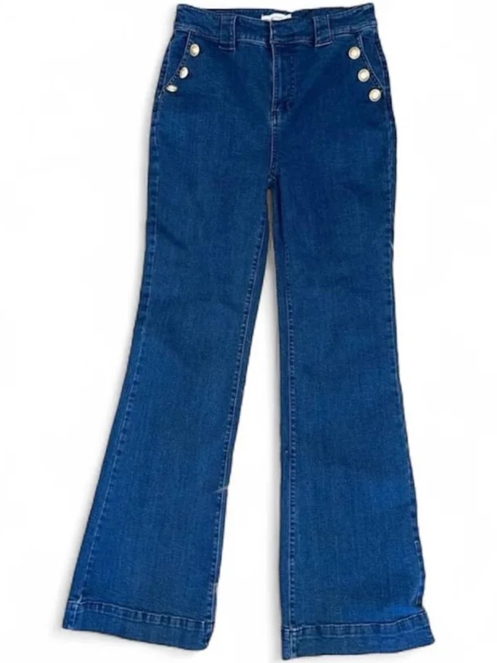 Avec Les Filles Deep Blue Flare Jeans with Gold Buttons
